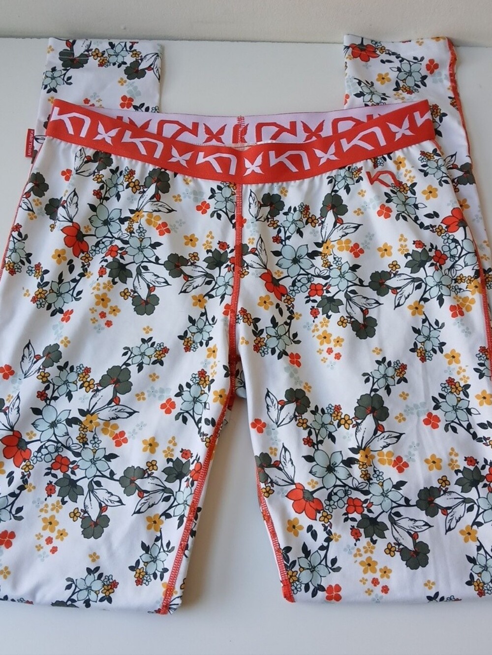 Kari Traa Fryd Base Layer Pants White Floral Print Women's Large